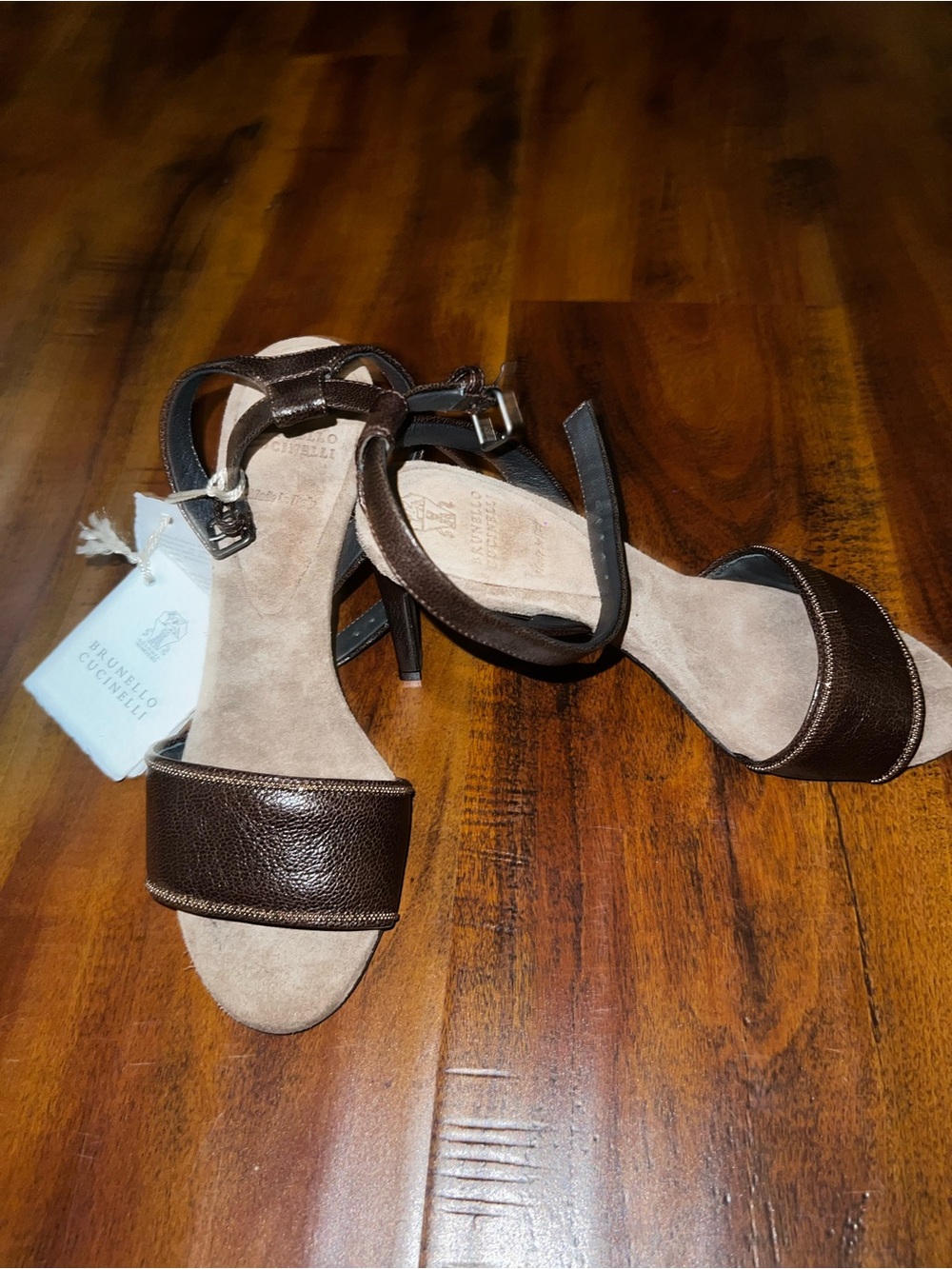 NWT Brunello Cucinelli Dark Brown Goat Leather Monili Sandal SIZE IT 35 (US 5) - Picture 12 of 14
